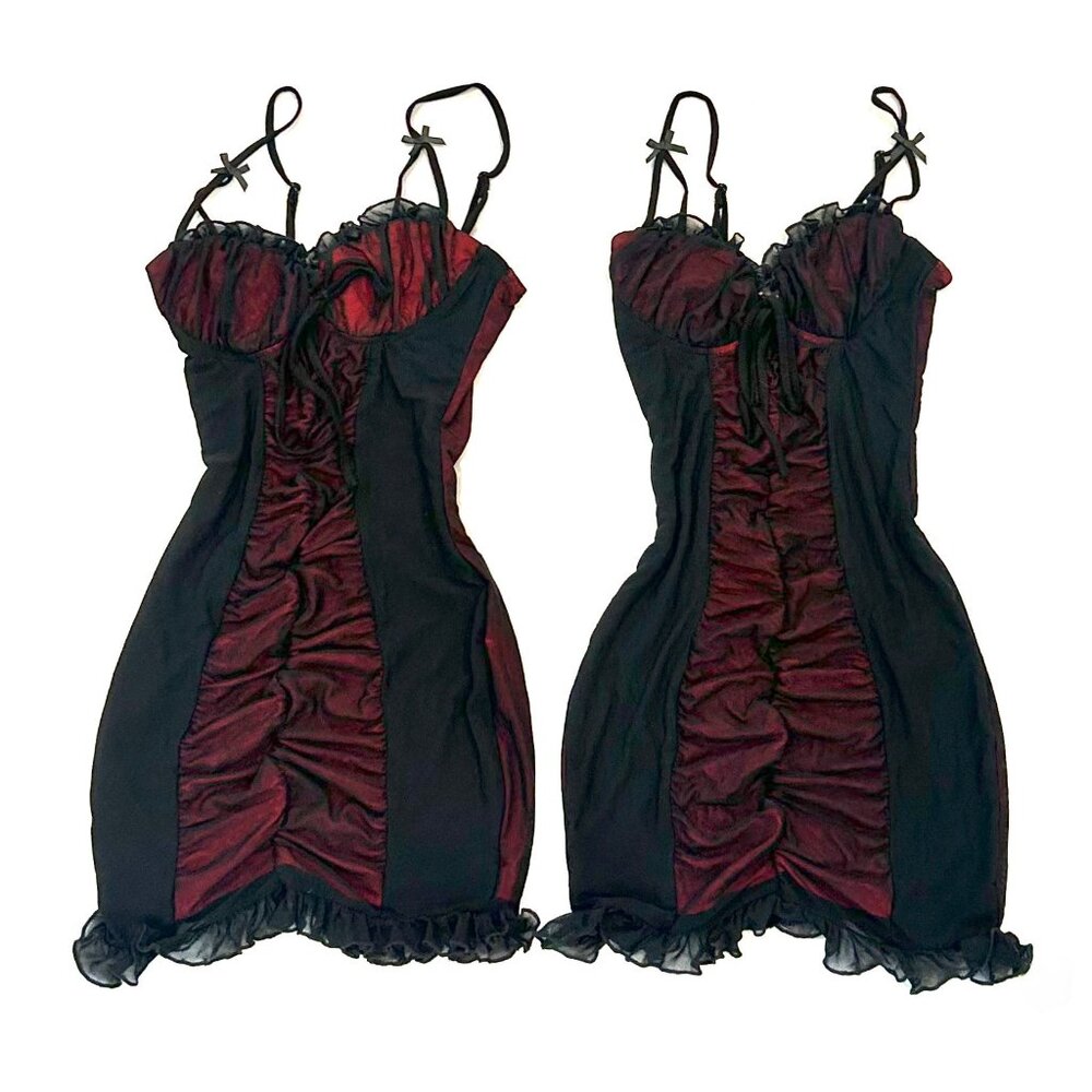 red and black mini dress w/ bows + ruffle detailing *set of two*
